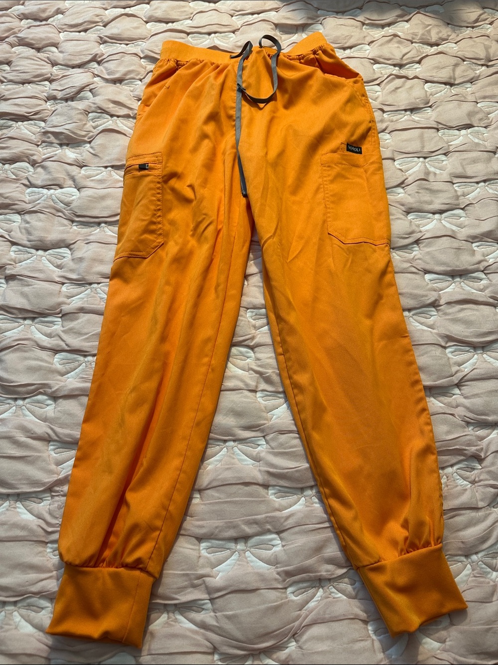 Women's Orange Cargo Jogger Pants with Drawstring Waist